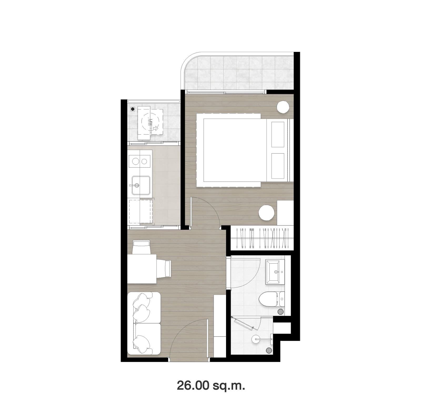 1 Bedroom floor plan drawing